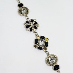 American Eagle Outfitters Silver Black and Clear Rhinestone Link Bracelet